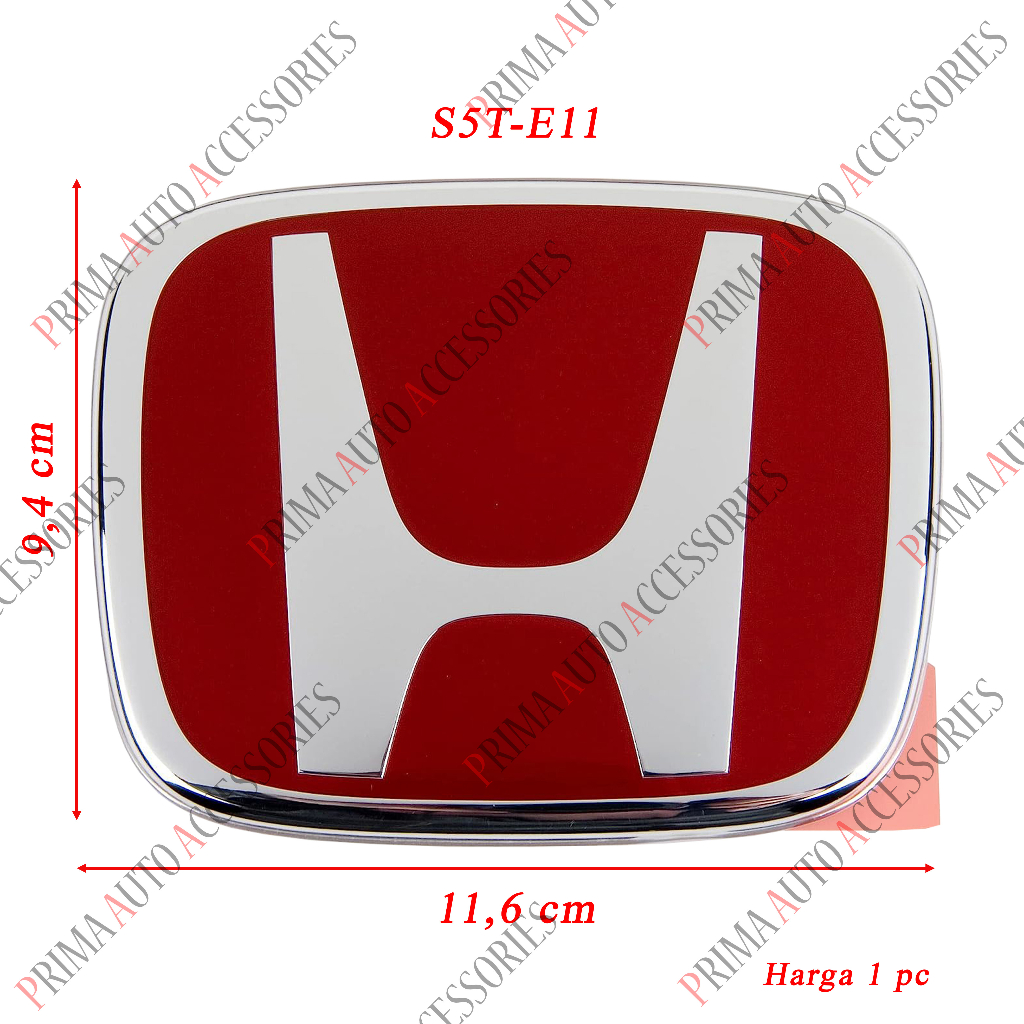 Emblem Mobil Logo Honda H Original Merah Chrome 11,6 cm X 9,4 cm