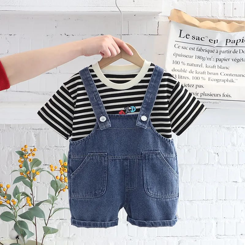 Setelan baju anak laki-laki model celana kodok MOTIF STRIP BEKO usia 6 bulan - 5 tahun -babylovanta