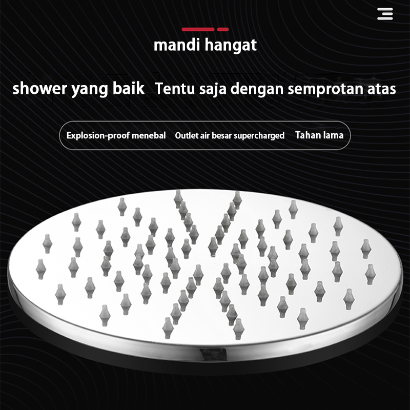 1 Set Wall Shower 8 inc Tanpa Bobok Include Selang 150cm 1/2 Inch Wall Flange Shower Wall Shower model Instalasi Luar / Shower Tembok model Kotak 8 inchi bahan Stainless