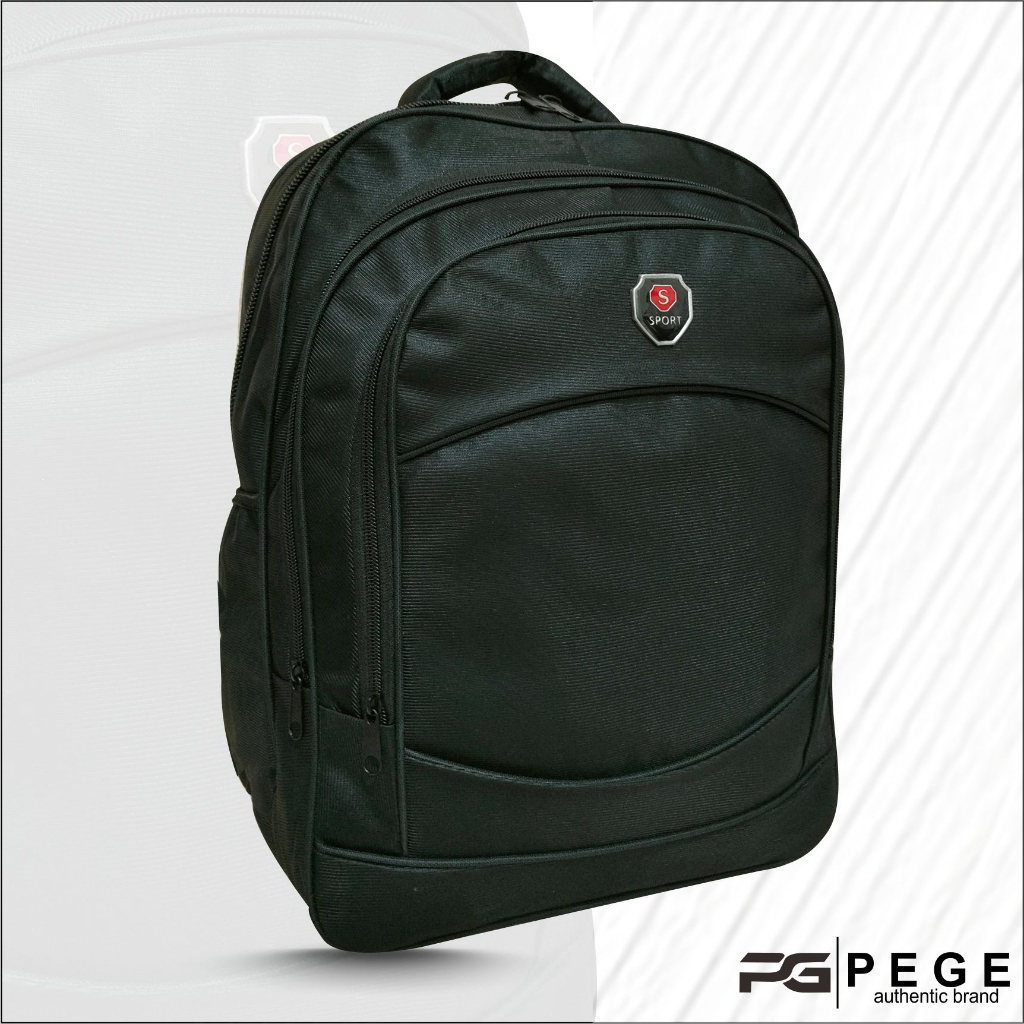 Tas Ransel Laptop Pria PEGE Enzio Tas Punggung Polos Hitam Model Simpel - PG 14