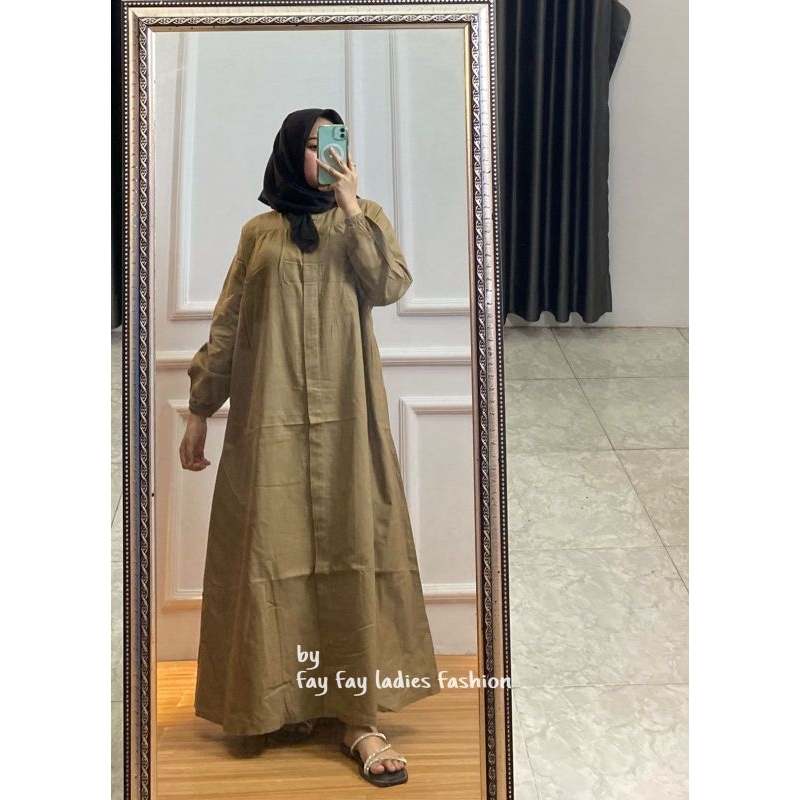 Baju Gamis Silang Polos Katun Linen Rami Premium fayfay