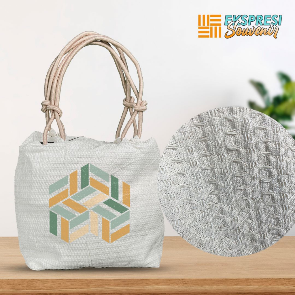 Tas Wanita Custom Sablon Plastisol Satuan Tas Totebag Kanvas Simple Geometri Batik Tali Sumbu Custom