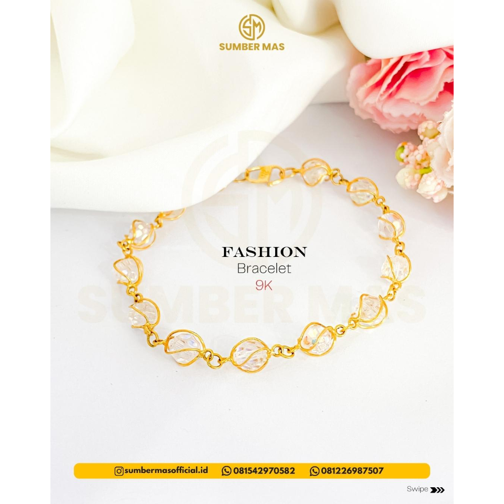 GELANG BOLA KRISTAL UNIK FASHION 9K - SUMBER MAS