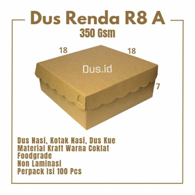 

Dus Renda R8A, Box Nasi 18x18x7 350 Gsm, Dus renda, Kardus Nasi, Kotak Nasi, Dus Nasi, Dus Katering, Dus Kraft