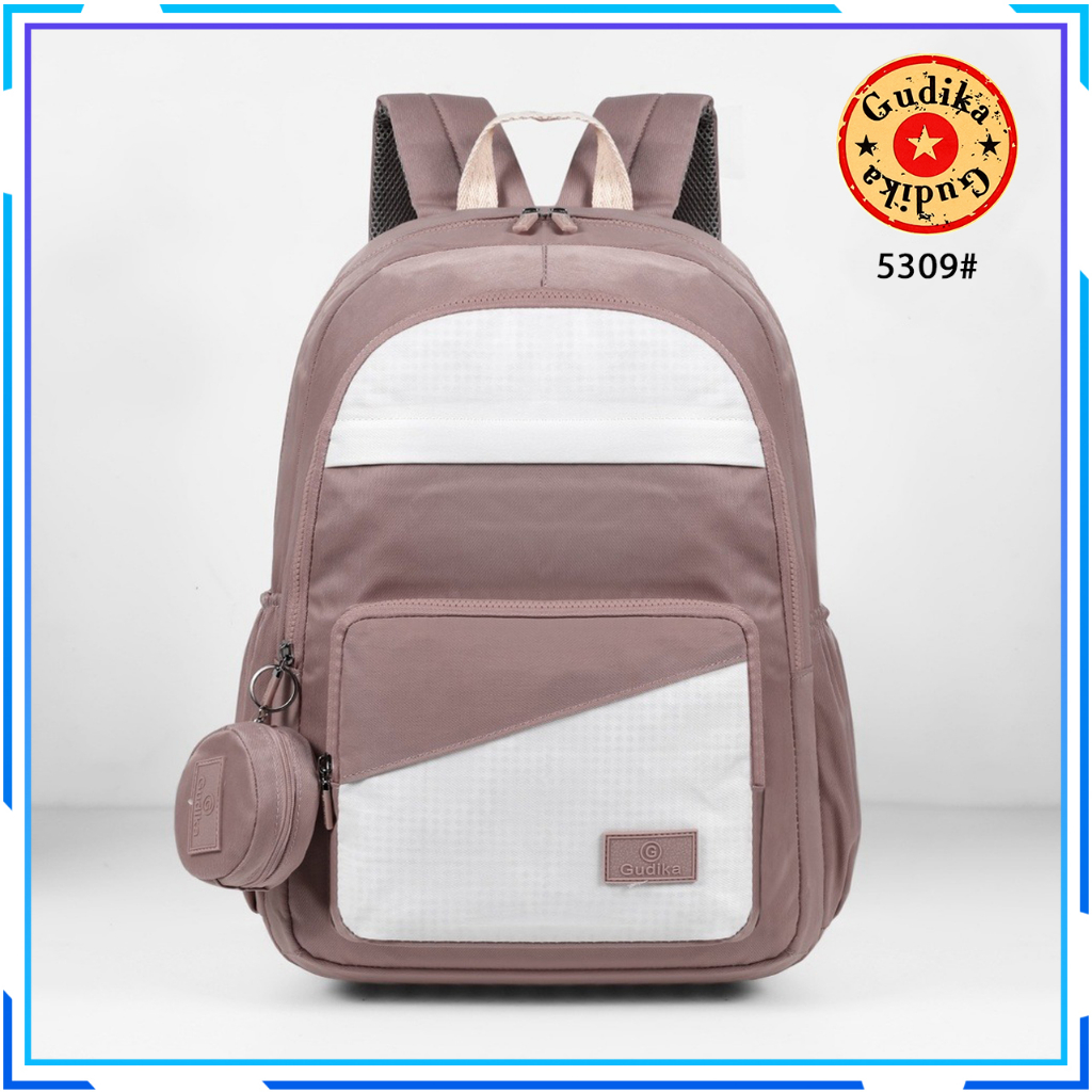 GUDIKA 2tone 5309 // Tas Ransel Laptop Wanita Kekinian Import Original Bahan Nylon Waterproof Anti Air Premium Korea Terbaru bisa muat banyak barang dan banyak slot