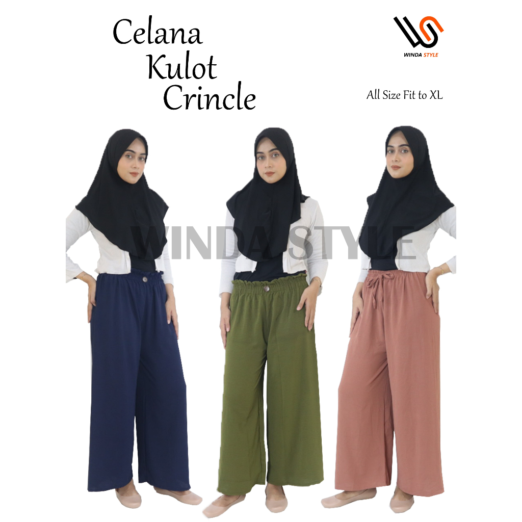 Celana Wanita Kulot Kancing Tali Crinkle Highwaist Premium Jumbo BB 50-70KG Warna Warni Lengkap