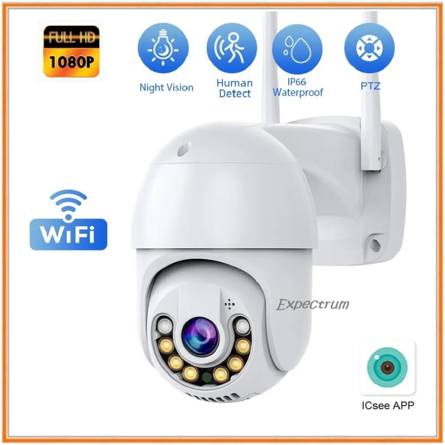 IPCAM - IP Camera Outdoor ICSEE 1080P PTZ Speed Dome Wireless Pan Tilt, 4 Infrared &amp; 4 LED