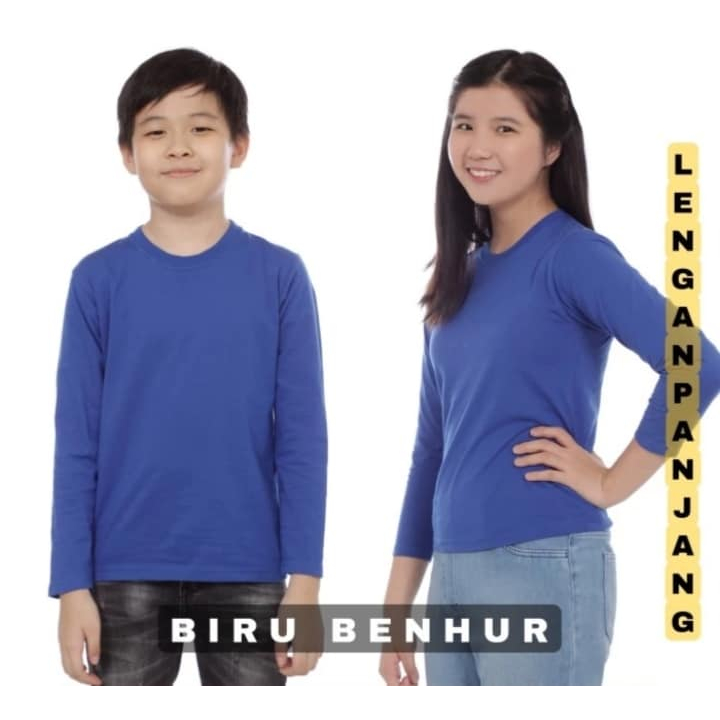 Kaos polos anak Biru BENHUR lengan panjang - Kaos anak polos biru tua - kaos oblong anak