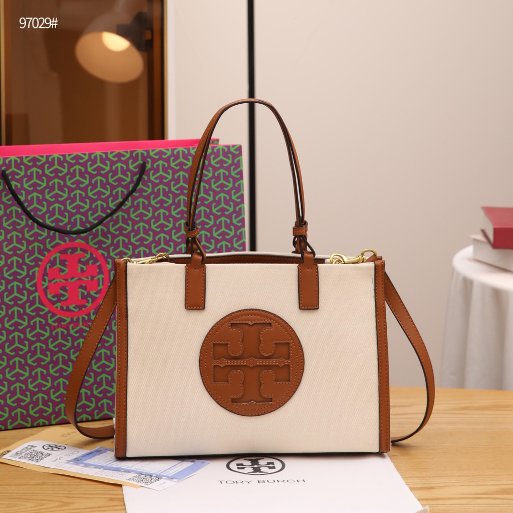 T 97029 Ella Canvas Leather Tote Bag