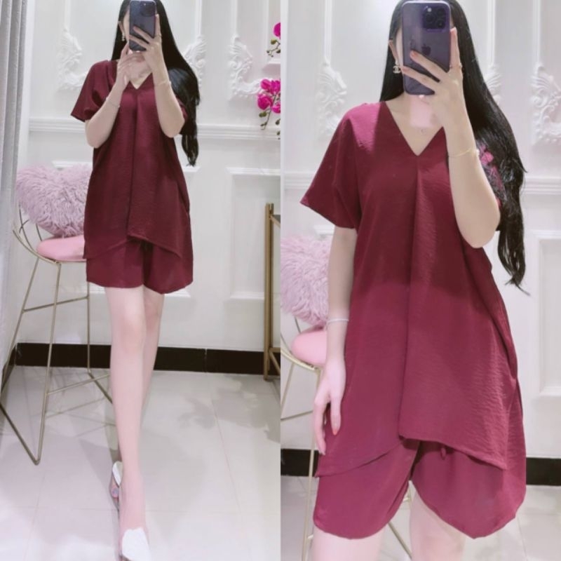 ONE SET NINA SETELAN LONG SQUARE NAGITA HOTPANTS LD 120 CRINKLE AIRFLOW / SETELAN CRINGKLE AIRFLOW L