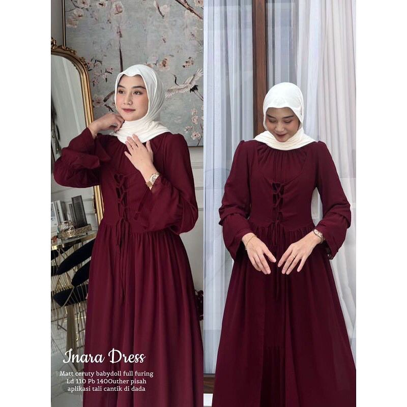 Inara Dress 2in1 Inner + Outer/ Gamis Kondangan Terbaru2023 Mewah Kekinian/ Gaun Pesta/ Baju Wanita Gamis Ceruty Babydoll