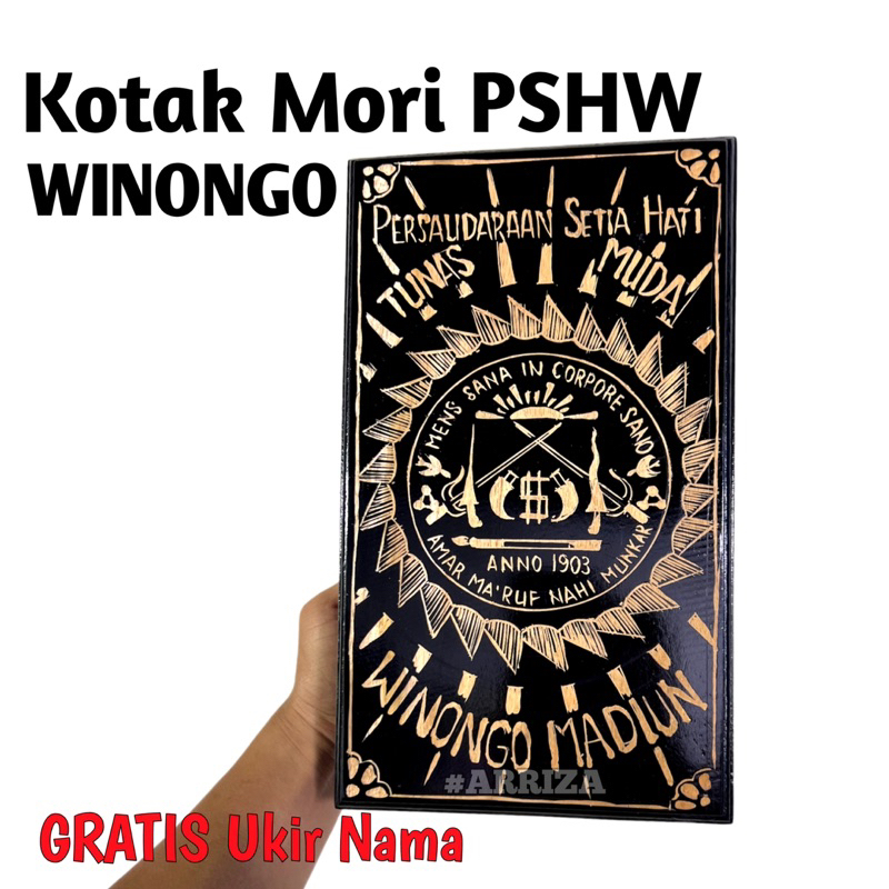 KOTAK MORI PSHW WINONGO MOTIF UKIR LOGO TERBUAT DARI KAYU JATI (FREE UKIR NAMA) TEMPAT PENYIMPANAN SABUK PENCAK SILAT