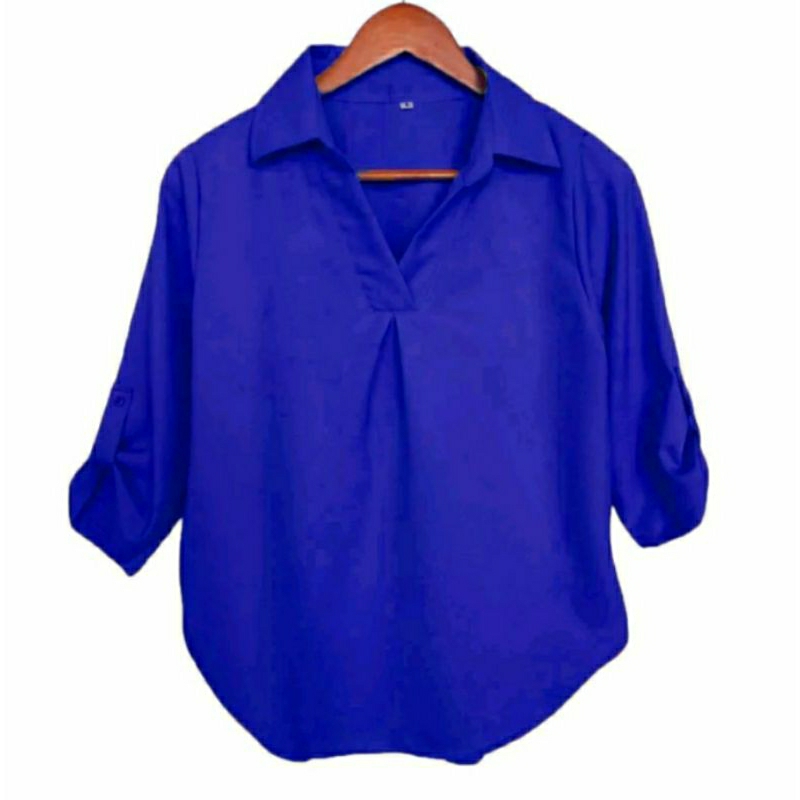 Sela Blouse Jumbo Wanita Bahan Crepe Polos 10 Warna Size M, L dan XXL Lengan 3 Per 4 Variasi Scoder 