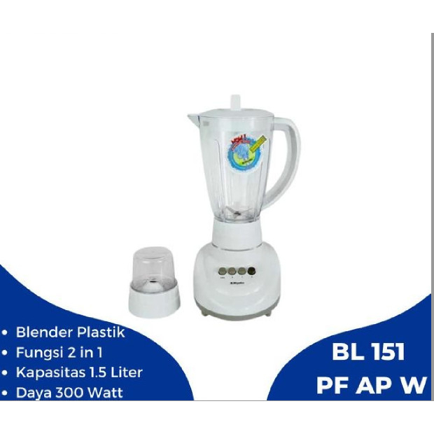 MIYAKO BL 151 PF/AP W (White) - Blender 2in1 Tabung Plastik 1.5 L - Garansi Resmi