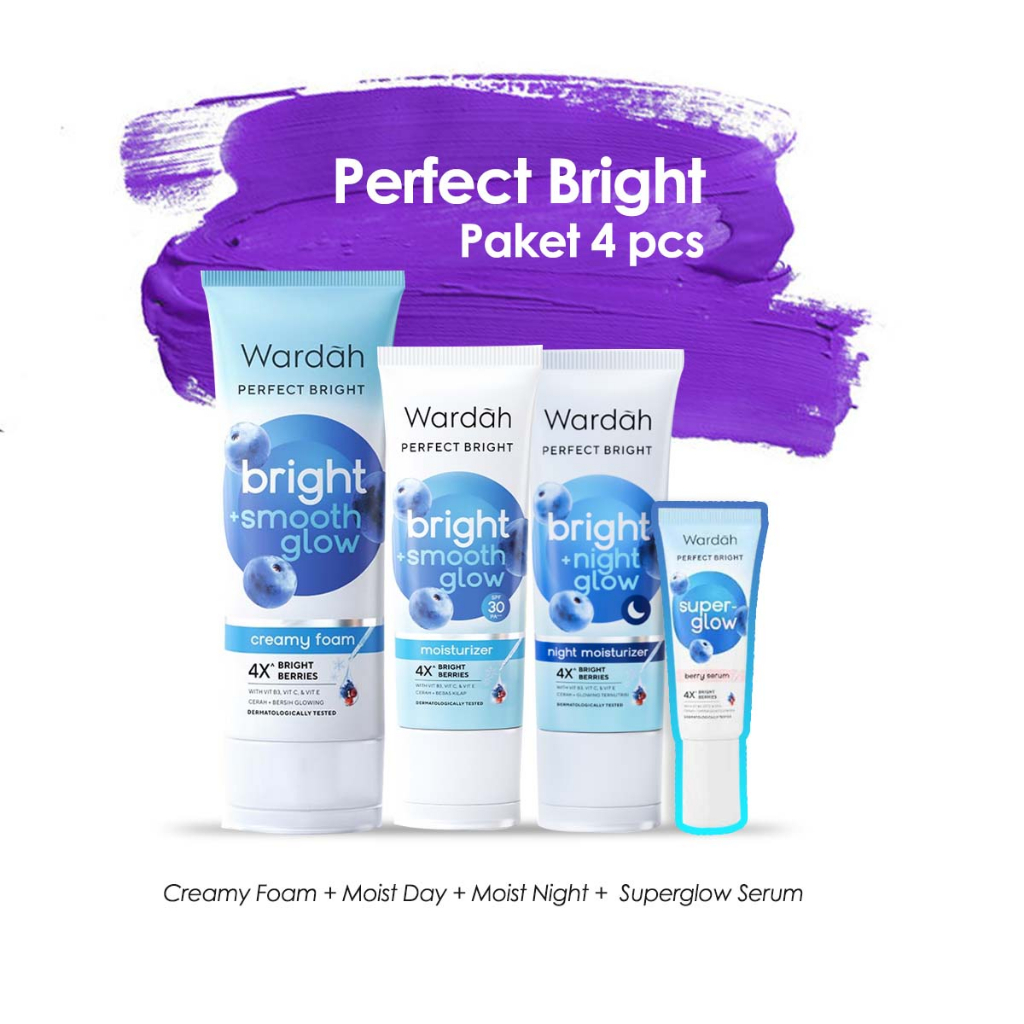 Paket Wardah Perfect Bright 4 pcs (Creamy Foam, Moisturizer Day, Night Moisturizer, Serum)