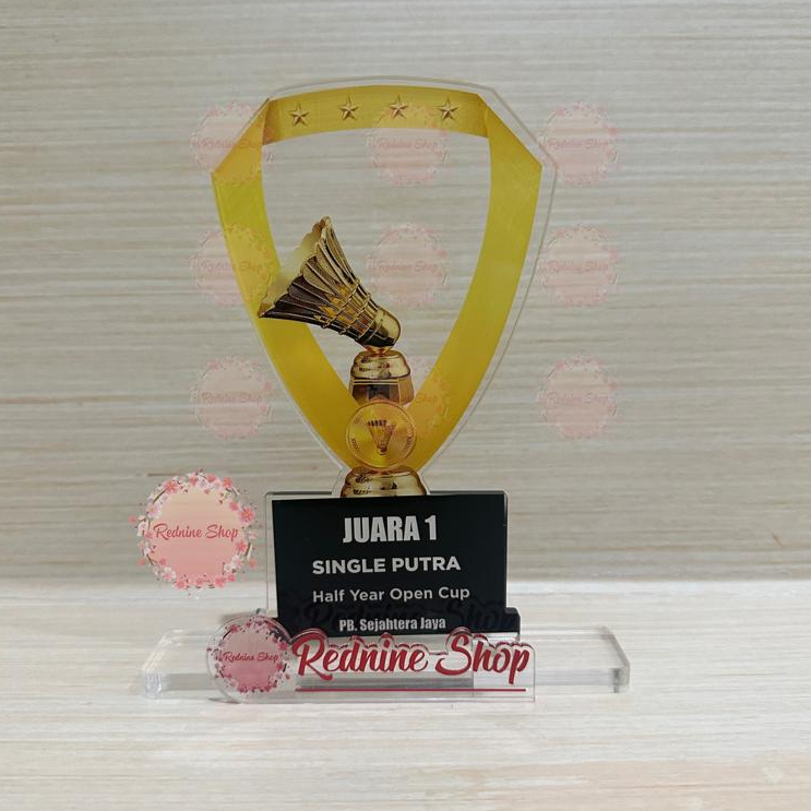 Plakat Akrilik Custom Design free/Plakat Juara Badminton/Bulu Tangkis/Piala Lomba/Lomba badminton/Pl
