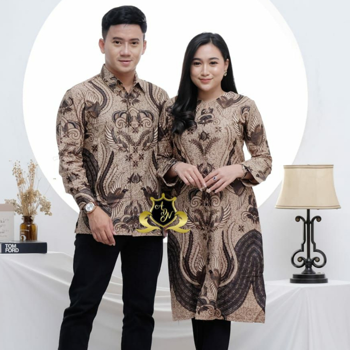 Baju Batik Couple Sarimbit Motif Iron Ungu COkelat Lilac Cream Rina Katun Lengan Panjang Pendek M-Ju
