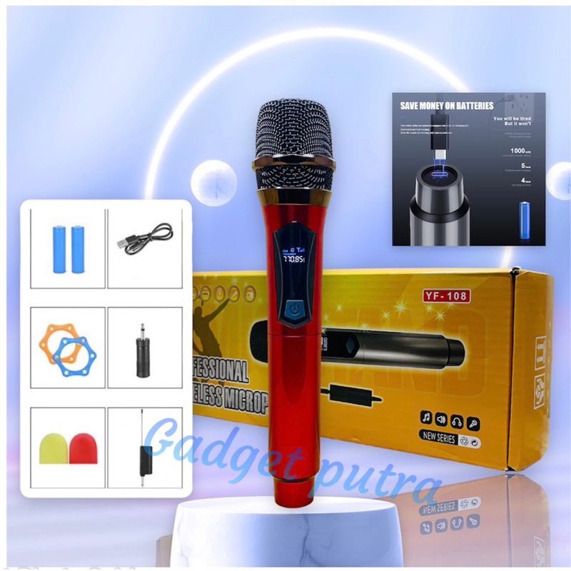 Mic wireless YF-18 with receiver 1mic/ single mic bluetooth multi michrophone wireles pengisian tipe charging