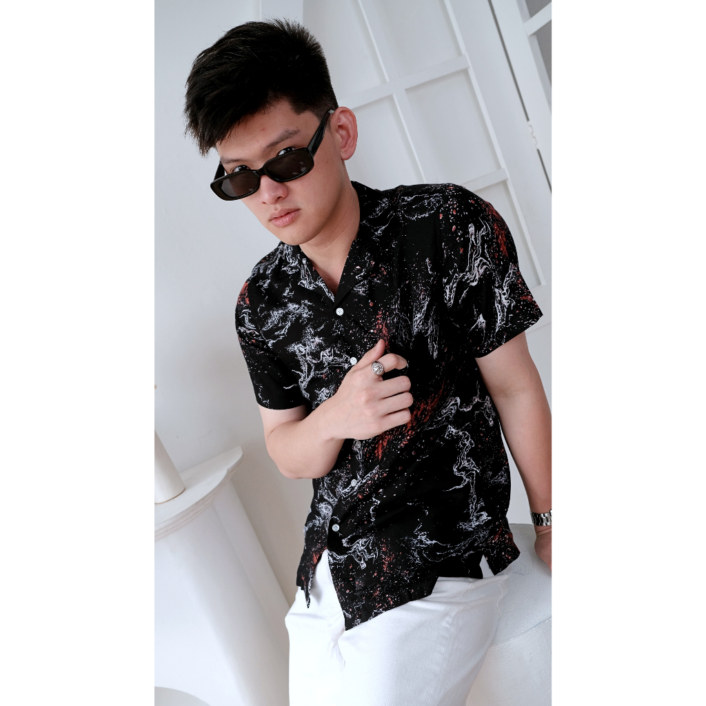 SANVANINA Kemeja Abstrak Pantai Hawai Pria Printing - Galaxy Casual Shirt E-2049