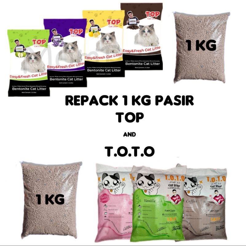 PASIR TOP &amp; TOTO REPACK 1KG ||PASIR BENTONITE GUMPAL &amp; WANGI