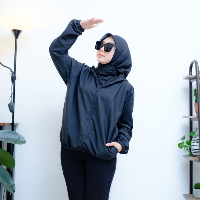 	 GRACIOUSTYLE - Jaket Parasut Olahraga, Mesh Hoodie UV Protection, Sauna Suit, Jogging, Lari, Bersepeda, Despo, Gym Fitnes, Senam, Pria/Wanita	