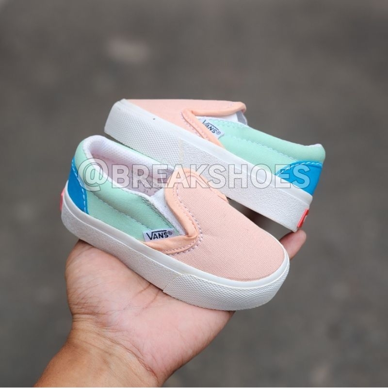 Sepatu slip on warna Pastel peach blue mint anak perempuan