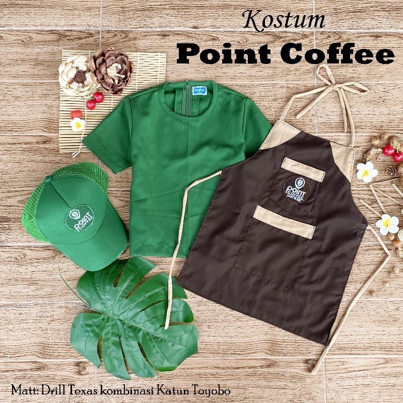 kostum point coffe FREE TOPI dan CELEMEK/kostum barista anakdan dewasa/baju point coffe/kostum poin coffe anak dan dewasa