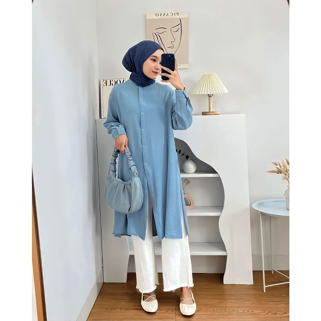 Tunik Wanita Crinkle Airflow Atasan Tunic Lengan Panjang Tnk06pa