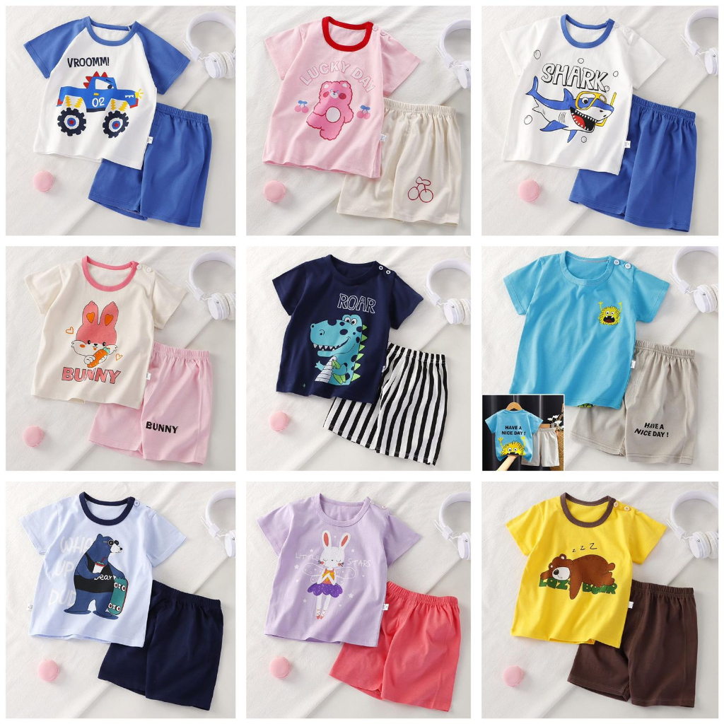 Setelan baju anak unisex Motif Karakter lucu / Pakaian bayi Import Korea usia 0-2 tahun