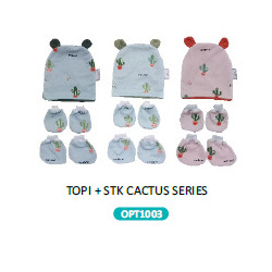 OMILAND TOPI BAYI SET SARUNG TANGAN KAKI SERIES CACTUS OPT1003