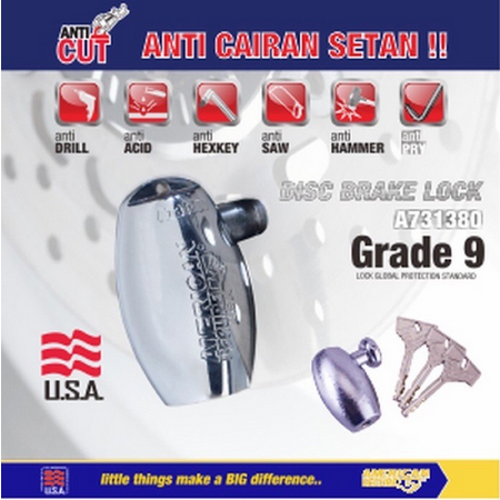 American Secure Kunci Cakram Motor Gembok Cakram Anti Maling Piringan