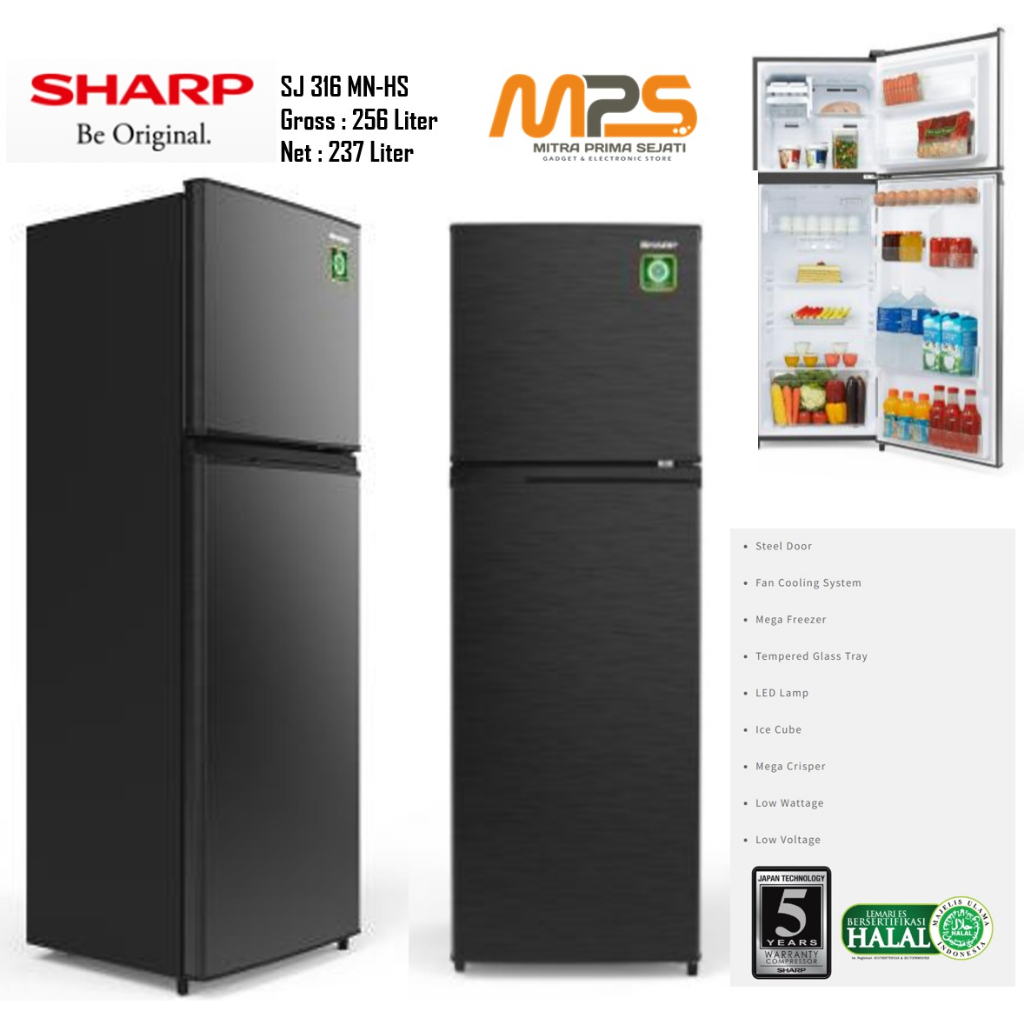Kulkas 2 Pintu Sharp SJ 316 MN-HS - 237 L - Garansi Resmi Sharp