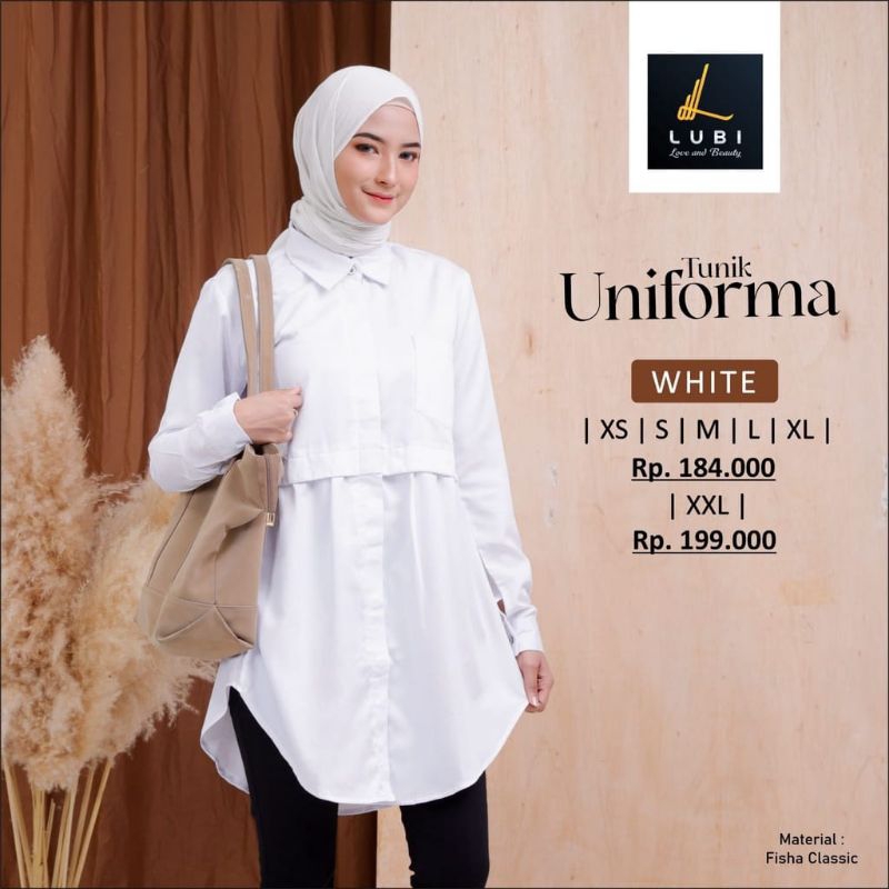 READY SIAP KIRIM | HB - TUNIK UNIFORMA WHITE | TUNIK BY LUBI TERBARU 2023 | ATASAN WANITA PUTIH TERL