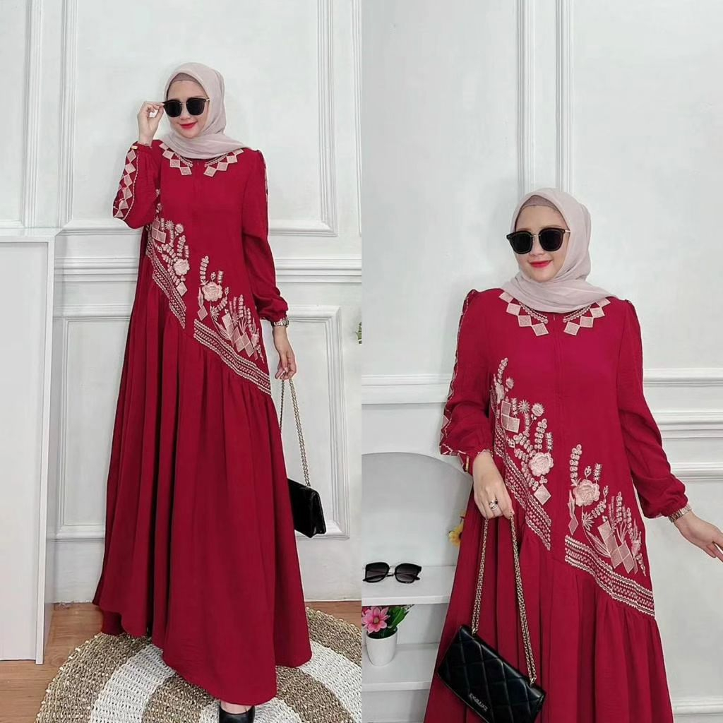 Terbaru Vensa Dress Baju Dress Wanita Dewasa Crinkle Airflow Premium Mix Bordir Ld 110 Dress Polos S