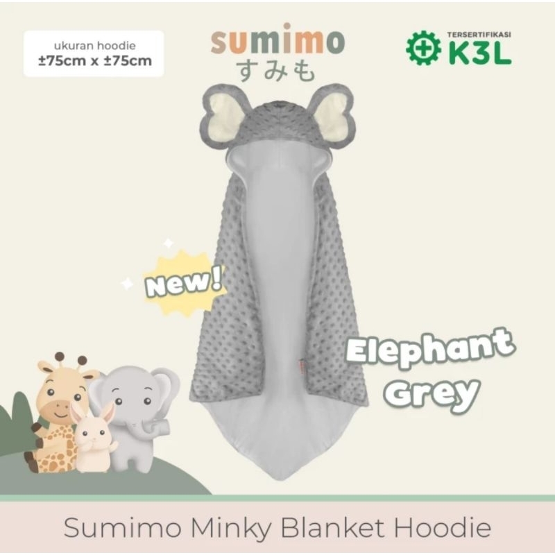 Sumimo Minky Blanket Hoodie Elephant - Selimut Bayi