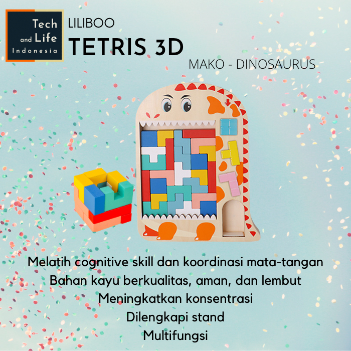 Mainan Edukasi Anak Montessori Kayu Puzzle Tetris 3D Multifungsi