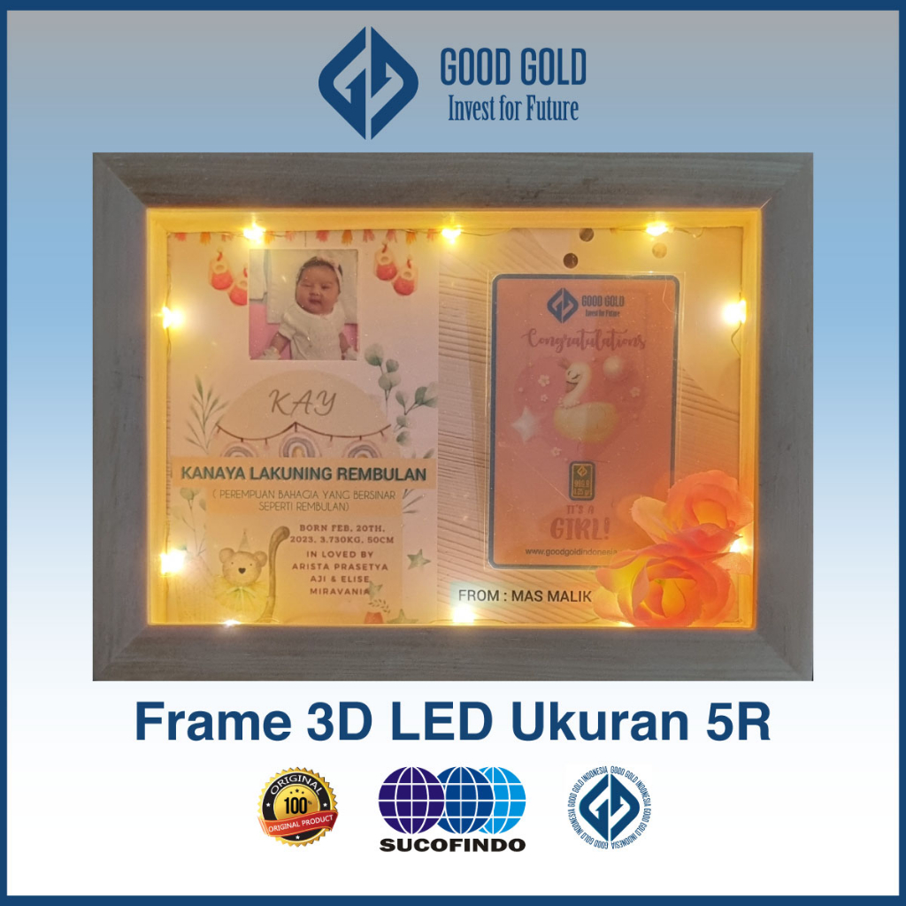 Frame LED 3D Logam Mulia/ Custom Frame/ Hampers/ Gift Box