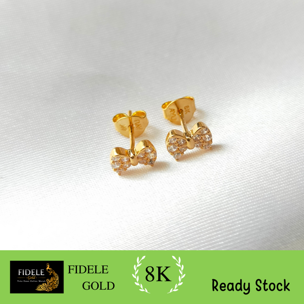 Anting tusuk pita permata anting emas wanita dewasa emas kuning ayugold 375