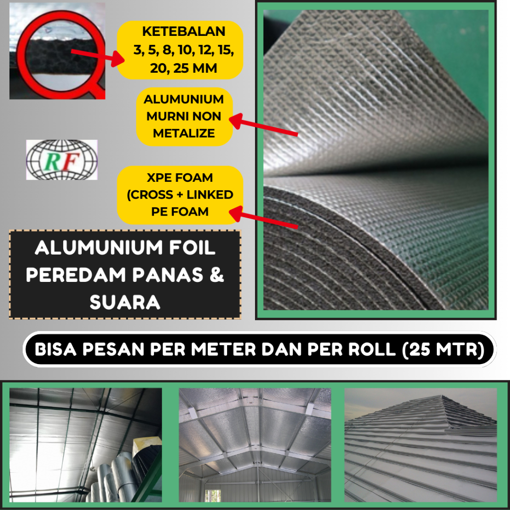 Peredam Panas Atap, alumunium foil, thermal foam insulation 20mm - 25mtr