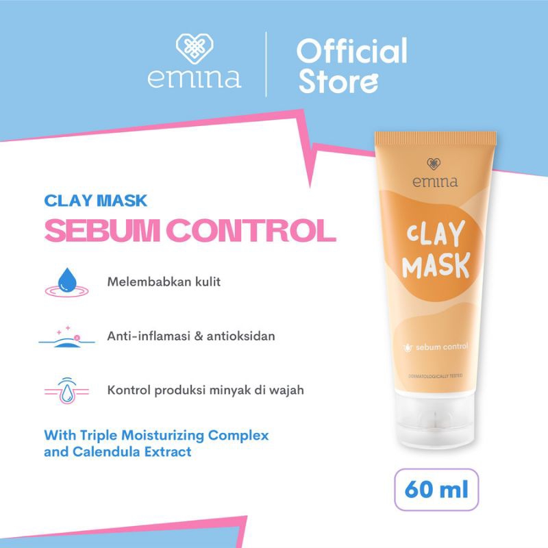 Emina Brightening | Sebum Control | Sooth &amp; Smooth Clay Mask 60ml | Masker Wajah