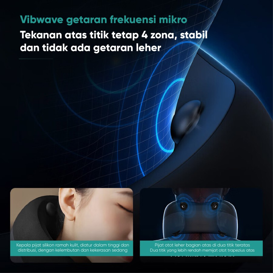 Philips PPM3306 Alat Pijat Leher Punggung 360 ° Ring Neck Shoulder Massage Hot Compress Support Wireless Pillow Vibrawave Port Type-C Charging 3 Mode Kecepatan Kompres Panas