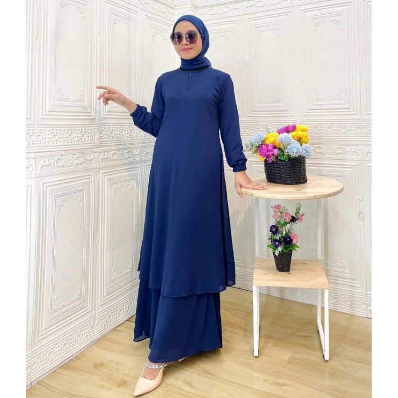 Gamis Malaysia Basic Busui Polos Full Furing Ceruty Babydoll Premium Kecil Standar Besar Jumbo Sifon