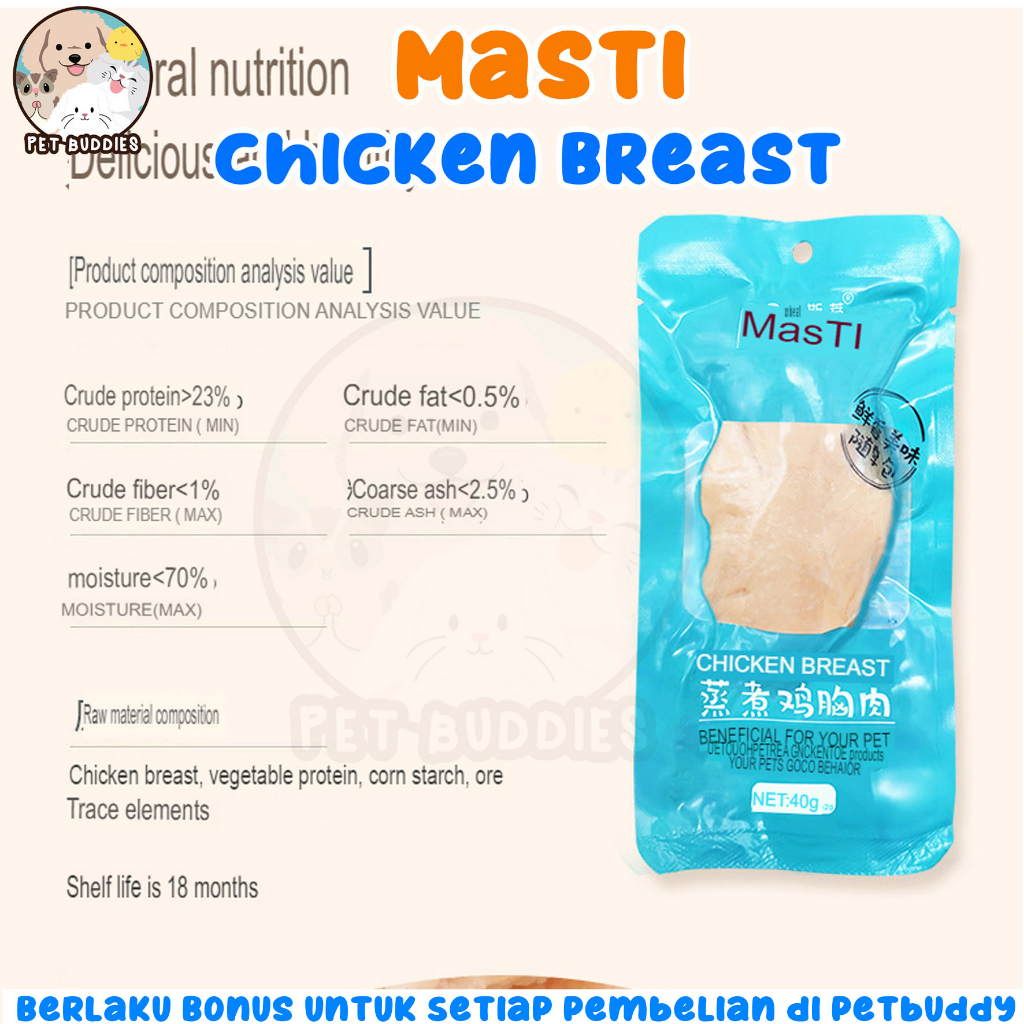 Masti Chicken Breast Snack Kucing/Anjing Alami Dada Ayam