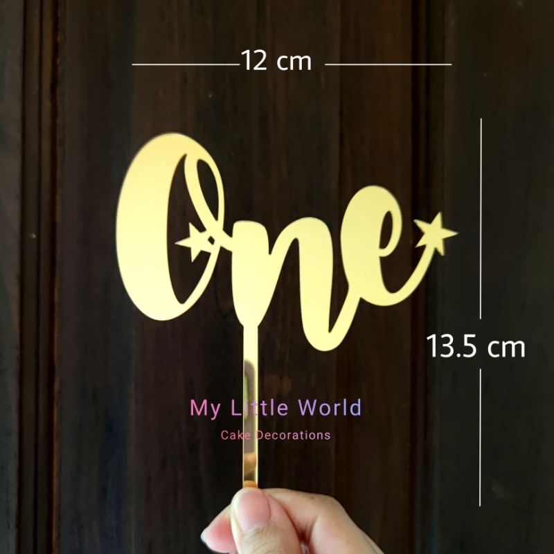 Topper One Angka 1 First Birthday Tusukan Hiasan Kue Ulang Tahun Anak Umur Satu Gold Acrylic Akrilik