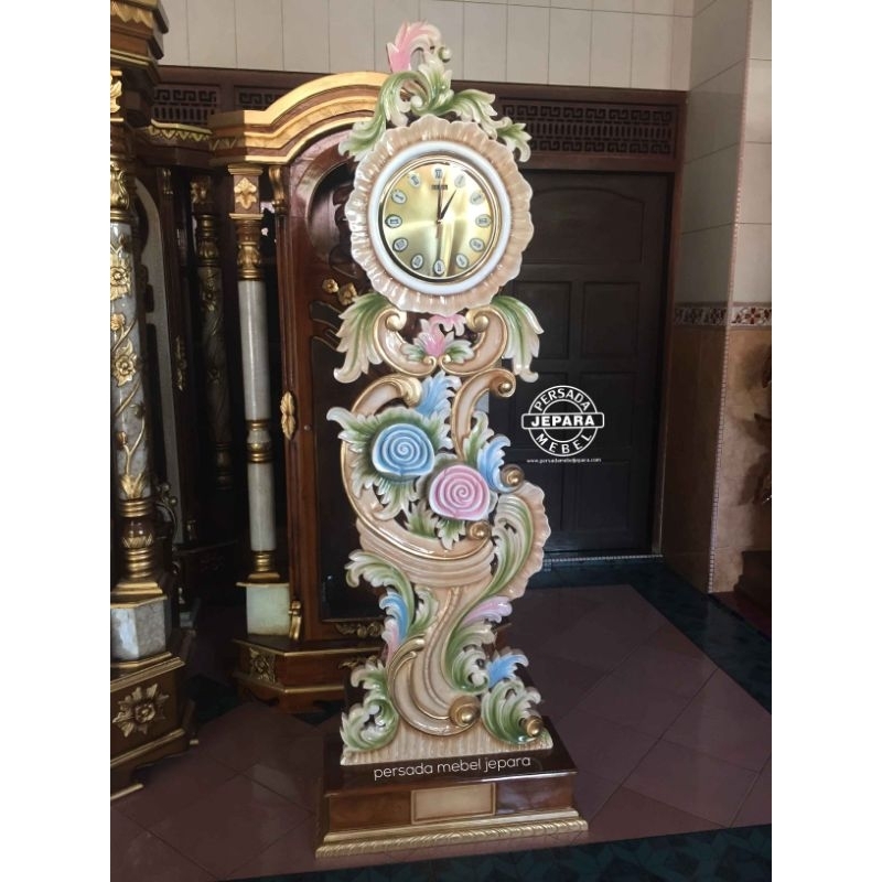 Almari jam motif bunga / Almari jam jati / Almari / Jam hias mawar / Jam hias jati / Jam hias ukir j