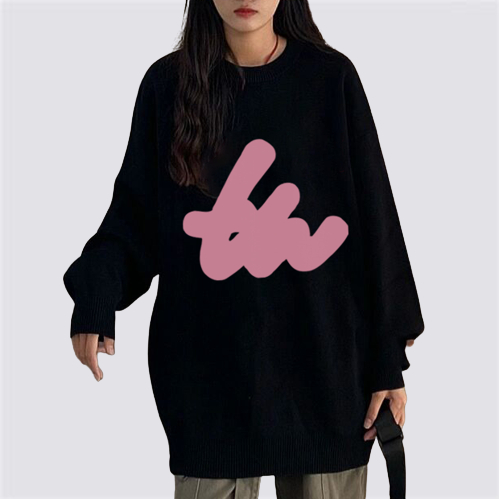 XiaoZhaiNv Korean Style Pink Graffiti Pattern Lengan Panjang Baju Sweater Wanita A0916