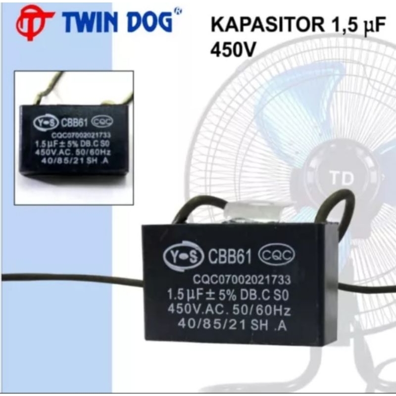 Kapasitor Kotak Kipas Angin 1,5uF - 450V 50/60HZ