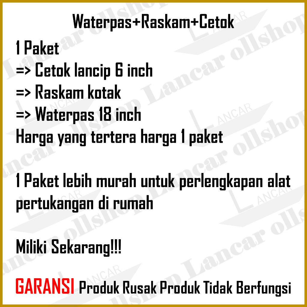 PAKET! Cetok Semen Gagang Kayu Lancip 6 inch Sendok Semen + Waterpass + Raskam