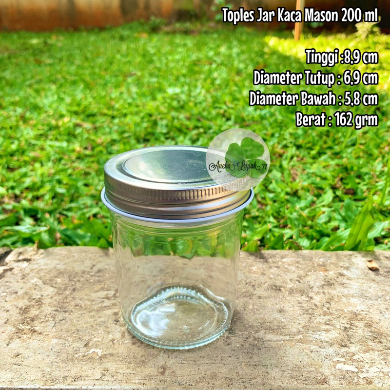 Toples Jar Kaca Mason 200 Ml Alumunium Jar Kue Puding Es Cream