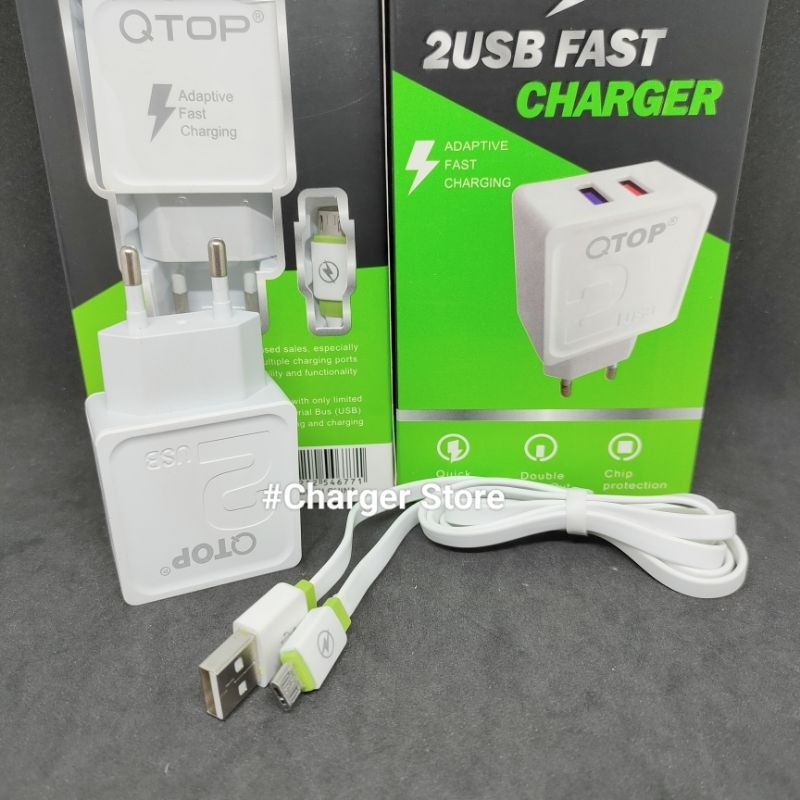 Charger Qtop Fast Charging 2USB 4.5A Micro USB Qualcomm Quick Charger 3.0